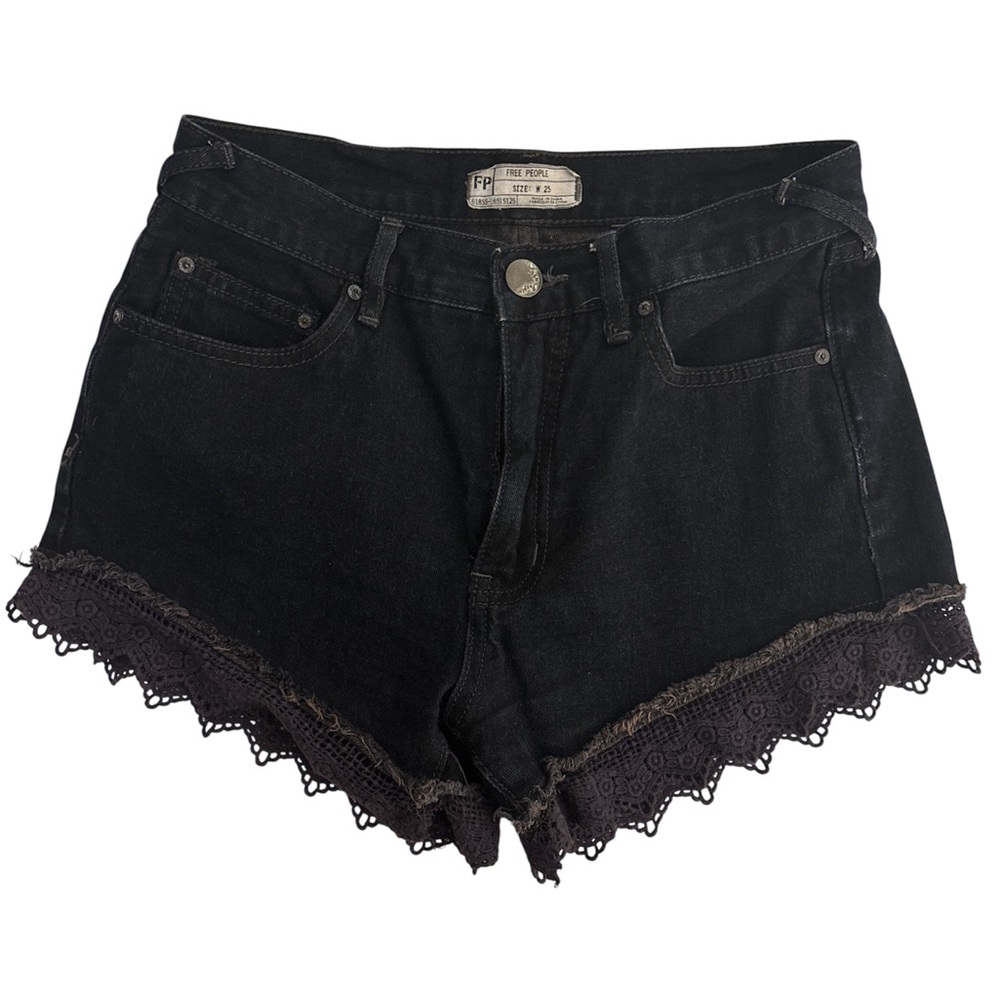 Free People Black Jean Shorts with Lace Trim